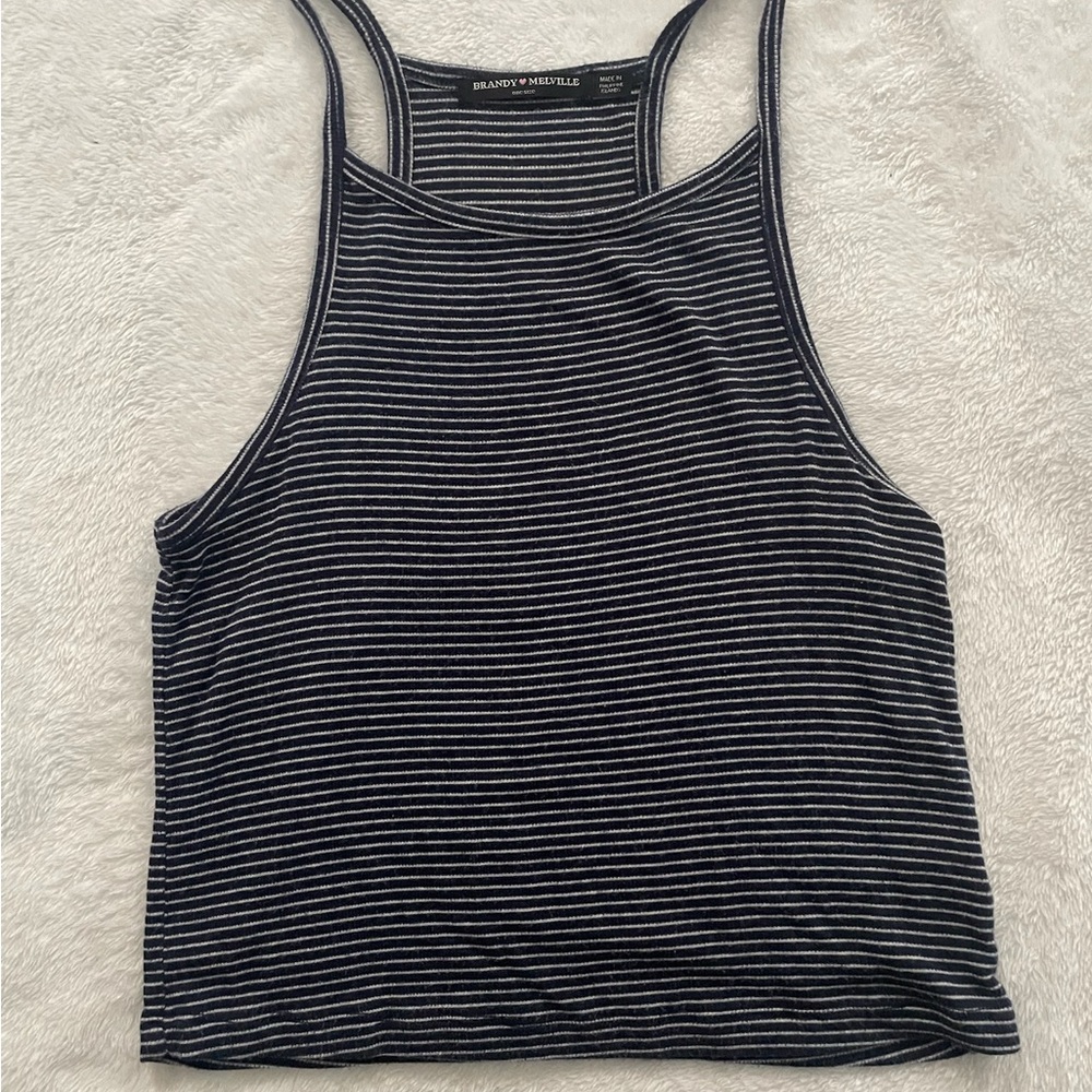 Brandy Melville Navy and White Striped Tank Top